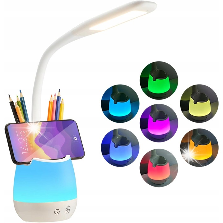 Настолна LED RGB лампа с органайзер и поставка за телефон, Gotel, 38x11x26см