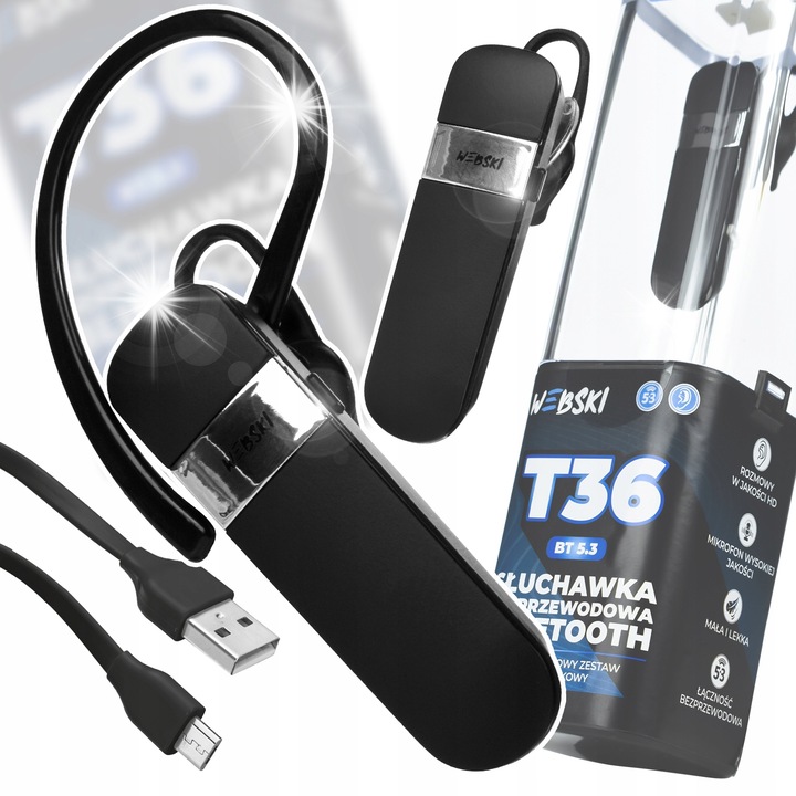 Webski T36 Bluetooth v5.3 vezeték nélküli fülhallgató, ergonomikus kialakítás, tiszta hangzás, 9 órás üzemidő