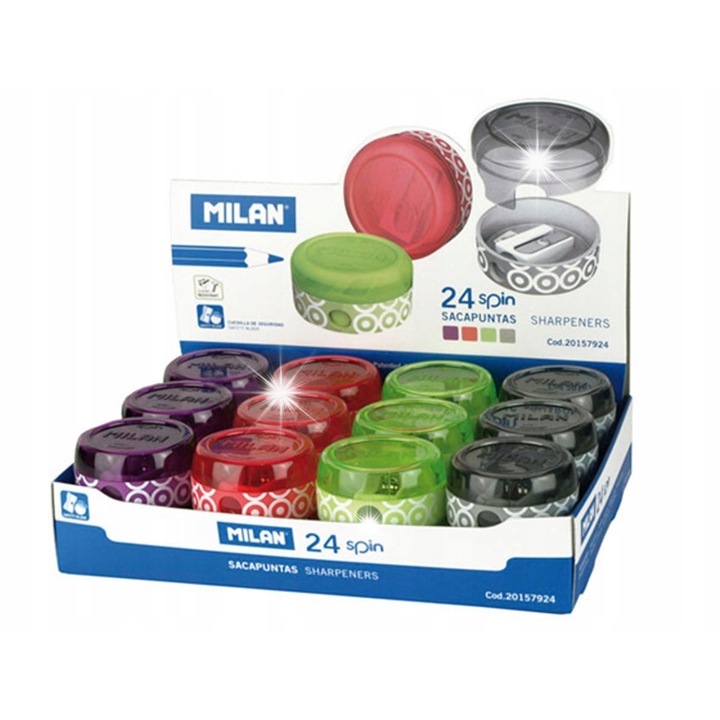 Set ascutitori scolari Milan, 24 bucati, mix culori, pentru creioane subtiri
