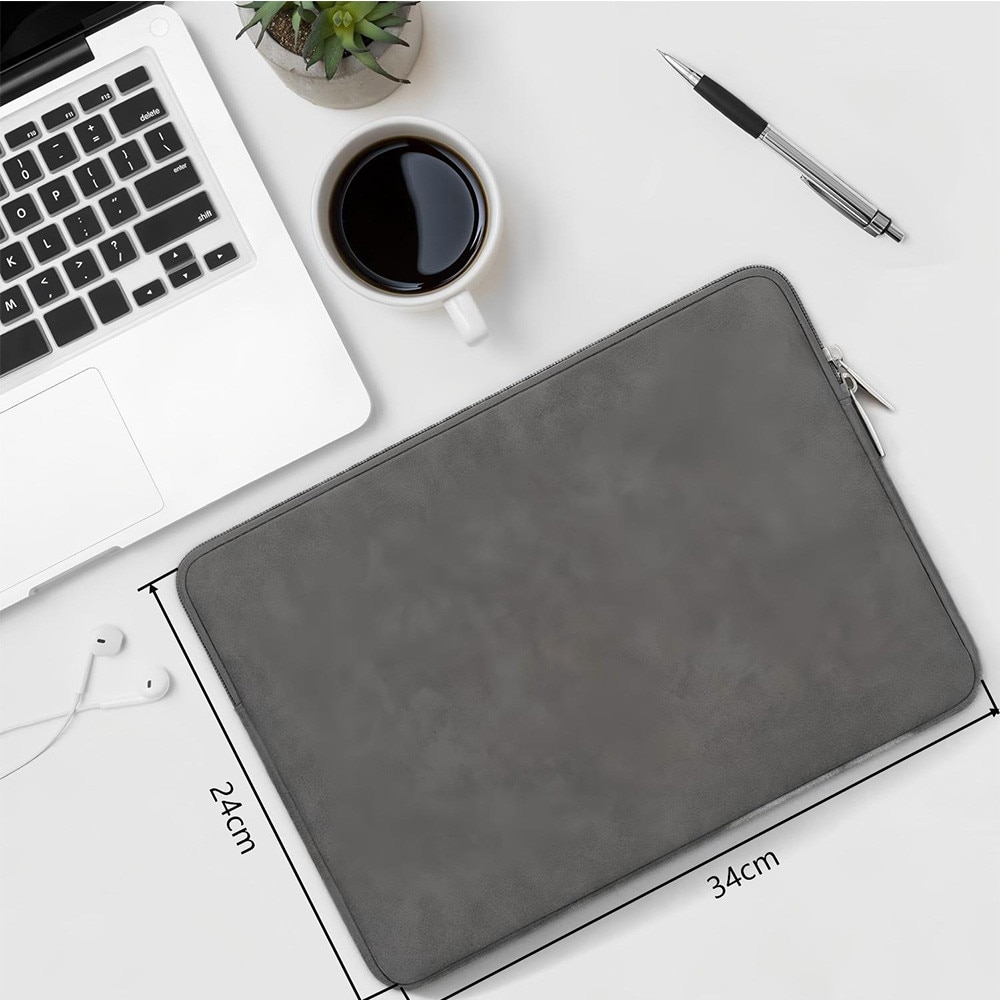 Husa laptop 13-13.9 inch, piele ecologica, impermeabila, gri, 34x24x2.2cm