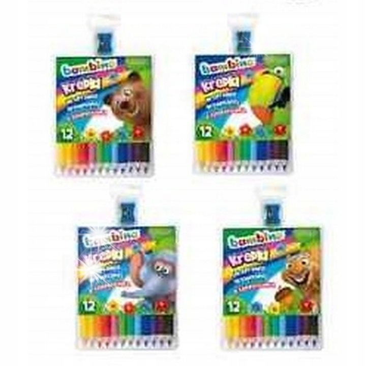 Set creioane colorate 12 culori cu ascutitoare, BAMBINO, 15cm, pentru copii 3 ani