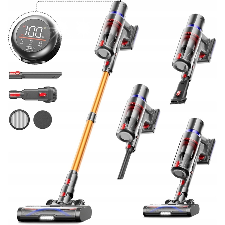 Безжична прахосмукачка Avalsor, 45000 Pa, 550 W, с LED екран, комплект аксесоари, 1,5 л, 1,8 кг