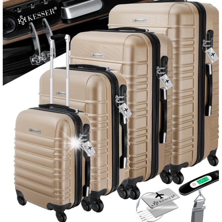 Комплект от 4 твърди куфара Kesser ABS, S 34L, M 55L, L 84L, XL 120L