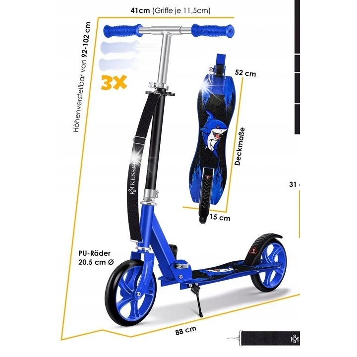 KESSER gyerekroller, nagy kerekek 205 mm, állítható magasság 95-106 cm, többszínű, komplett szett