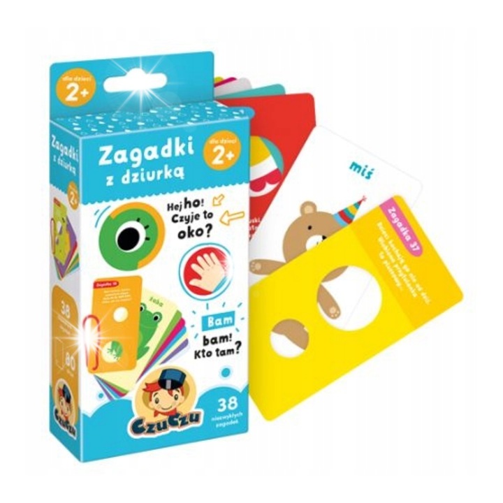 Carte educationala pentru copii 2+, Zagadki cu gauri, 38 de enigme, ilustratii colorate