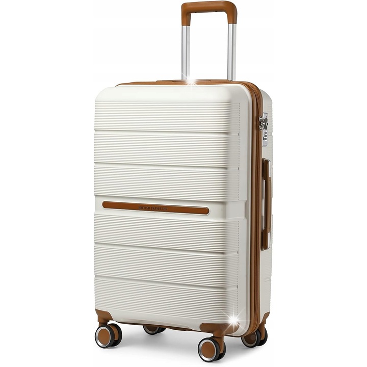 20 hüvelykes, fehér, 56x37x22 cm-es utazóbőrönd, kerekekkel, teleszkópos fogantyúval