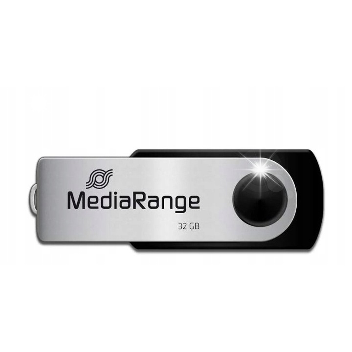 Pendrive MediaRange 32GB USB 2.0, 5-7 MB/s, ezüst-fekete, 11x56x11mm