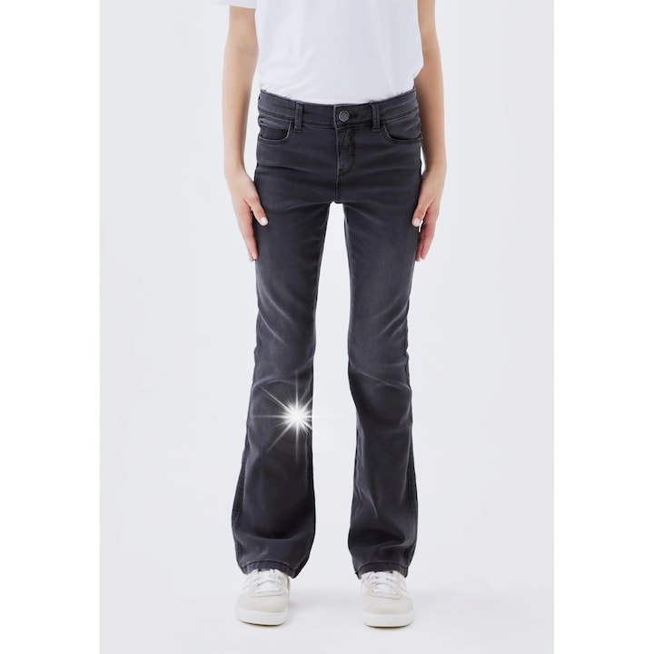 Gyermek nadrág, NAME IT, bootcut farmer, állítható derék, fekete, 122 CM