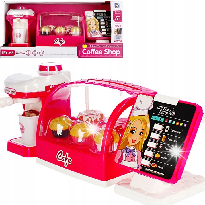 Kávézó játékszett gyerekeknek, rózsaszín, hanghatásokkal, 6+