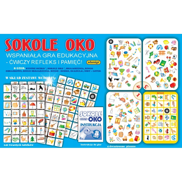 Társasjátékok, Sokole Oko, 8 az 1-ben készlet, oktató, 1-4 játékos, 4 év+