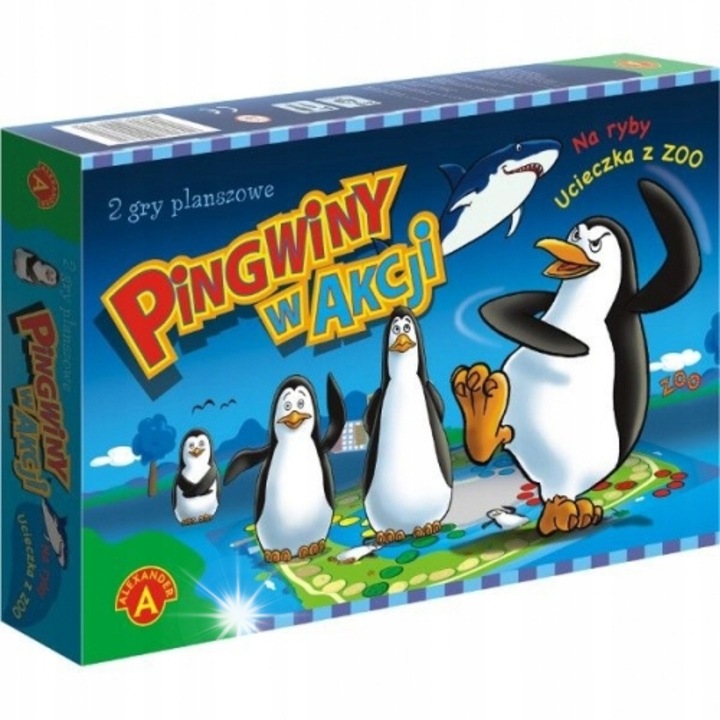 Társasjáték Pingvinek Akcióban, 2 játék készlet, 16 bábu, 23 zseton, 2x játéktábla