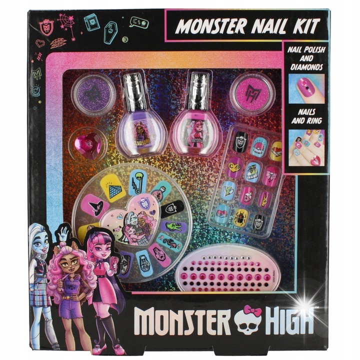 Комплект за стилизиране на нокти Monster High, Euro-Trade, 12 аксесоара, 2023