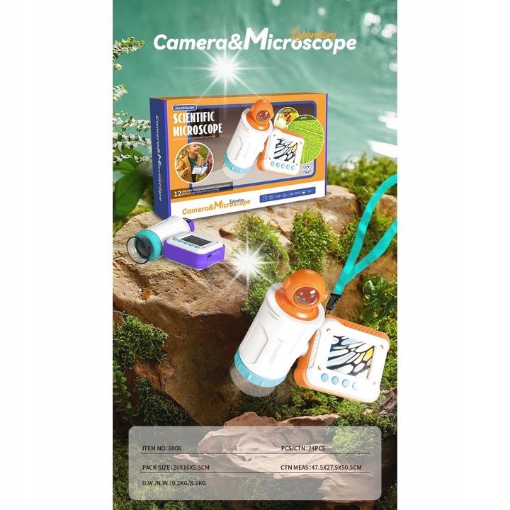 Интерактивен телескоп с камера 2 в 1, Ramiz, 1000x увеличение, комплект с 12 проби, 11x12x4см