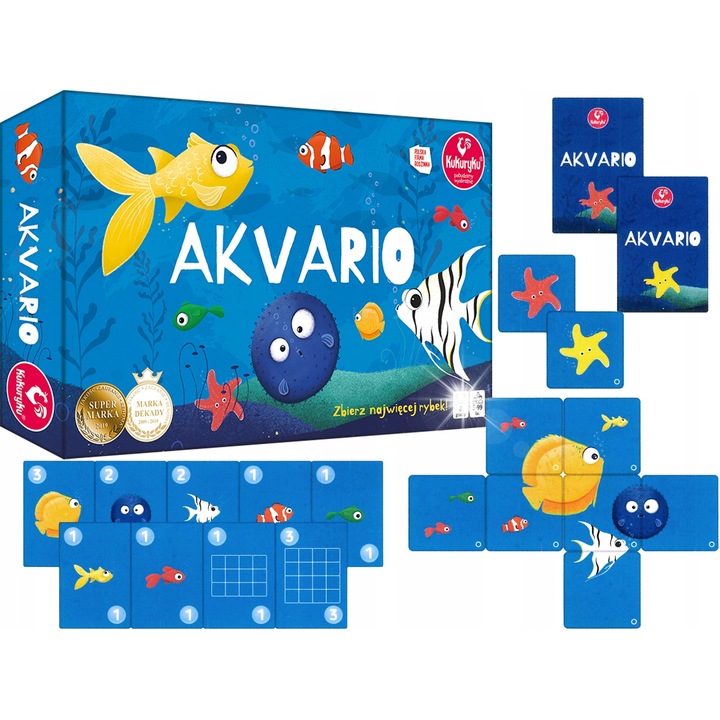 Akvario társasjáték, 48 lap, 18 pontozókártya, 2 játékos részére