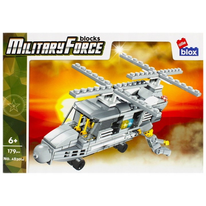 Kockakészlet gyerekeknek 6+, Alleblox, 179 darab, Katonai, puha műanyag