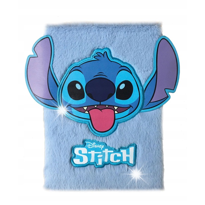 A5-ös Stitch füzet, 192 oldal, plüss borító, gumis, többszínű