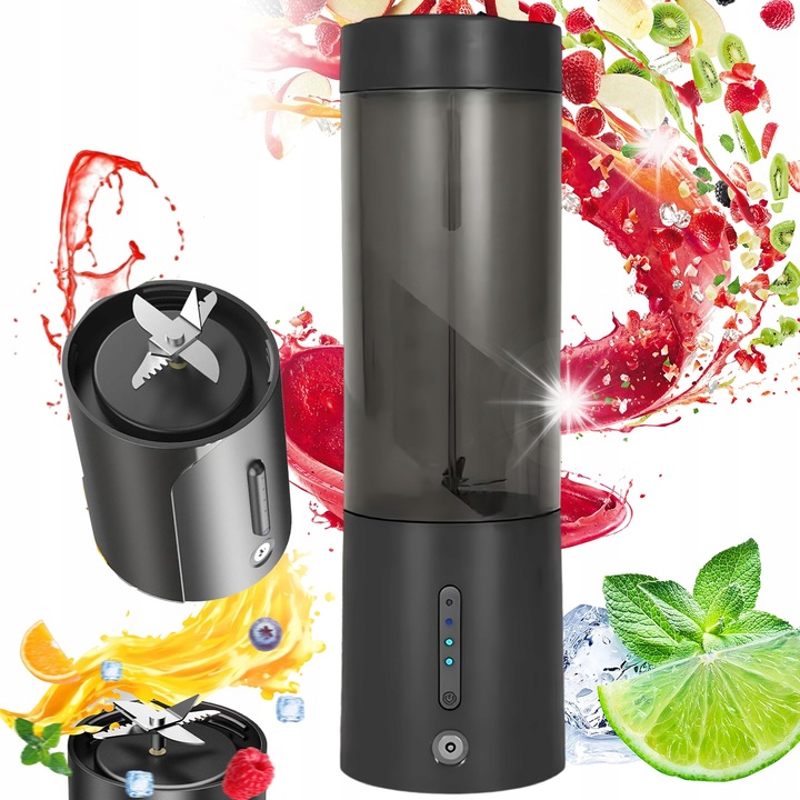 Blender electric pentru proteine si cocktailuri, 750ml, 2 moduri de amestecare, negru, cu iluminare