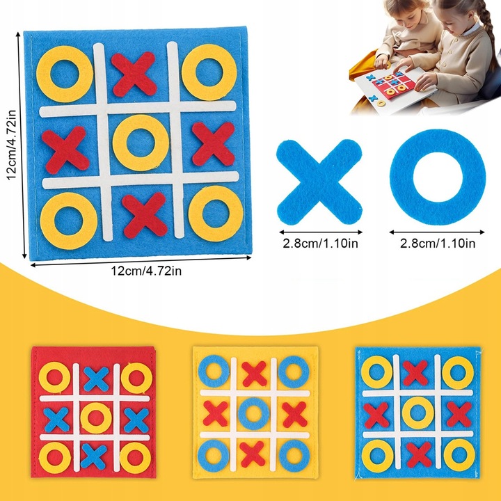 X és 0 játék készlet, 24 darab, filc, 12x12cm, többszínű
