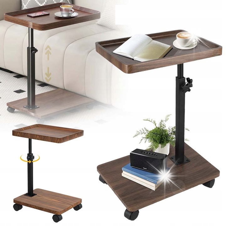 Въртяща се странична маса, регулируема 45-80 см, за диван, многоцветна