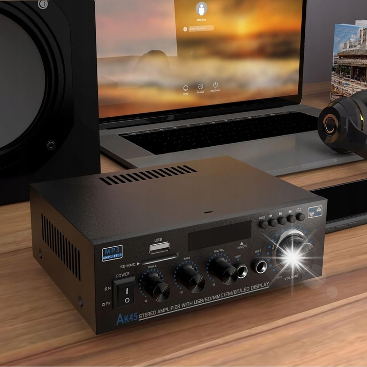 Цифров аудио усилвател AK-45, 2.0 канал, Bluetooth 5.0, 40W, черен, размери 180x138x6.6mm