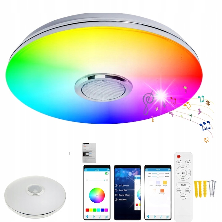 LED плафониера, RGB, с високоговорител, 36W, управление чрез приложение, 33см диаметър