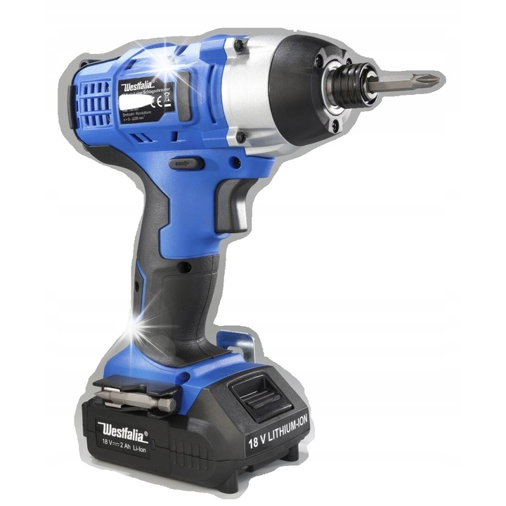 Cheie cu impact cu acumulator Westfalia ASS18, 18 V, 150 Nm, 170x100x210mm, albastru/negru/silver