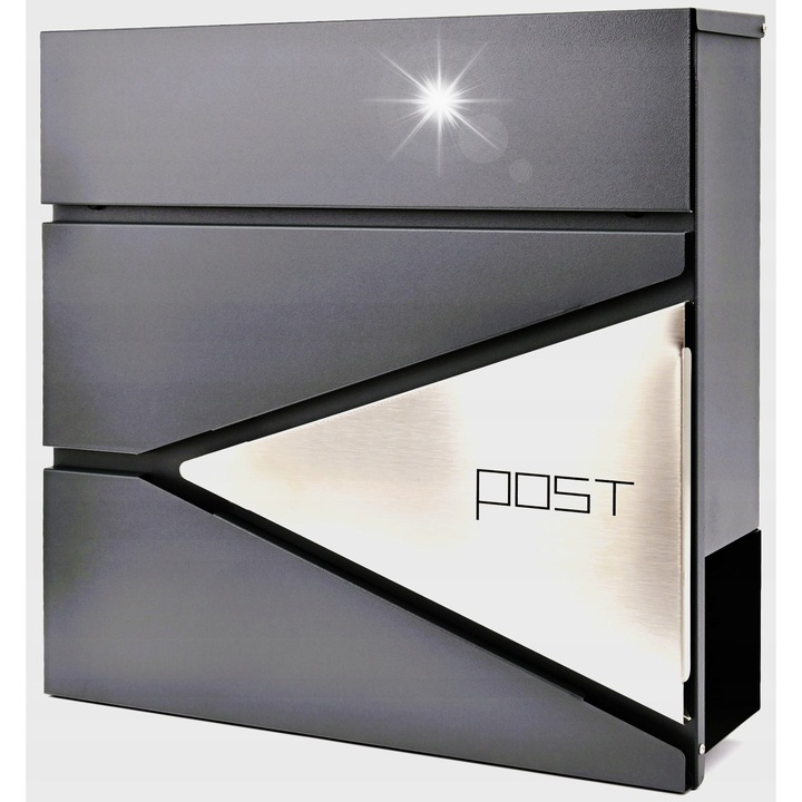 Gotel postaláda, antracit, 37x37x11cm, újságtartóval, 2 kulccsal