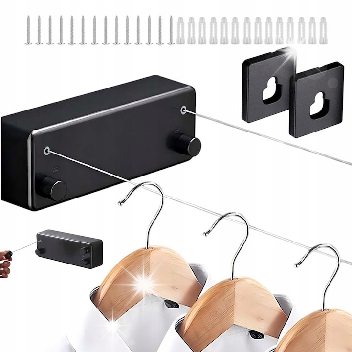 Прибиращ се простор за сушене на дрехи, 4.2м, устойчив на ръжда, черен