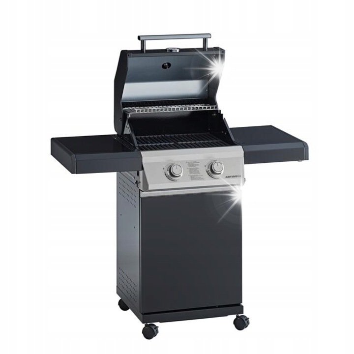 Roesle Artiso G2 gázgrill, 2 égős, 7 kW, fekete, 48x41,5cm