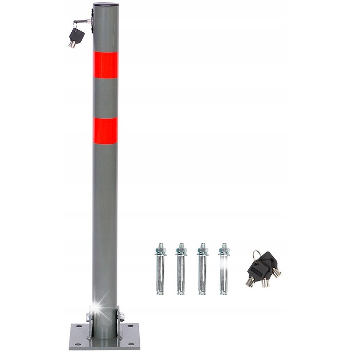 Slupek parkingowy pliabil 65 cm, 3 chei, gri cu rosu, 15x14x65cm