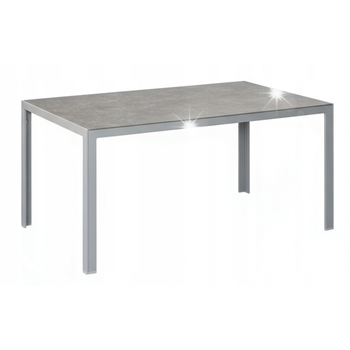 Masa de gradina Meike, gri, 150x90x72cm, cu blat din sticla securizata