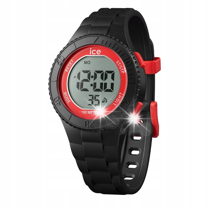 Детски часовник Ice-Watch, модел ICE digit, черен (червен), 35 мм, с пластмасова каишка, водоустойчив 100м