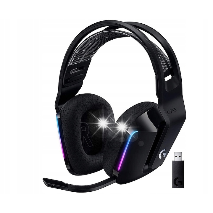 Logitech G733 vezeték nélküli PC gamer fejhallgató, fekete, DTS Headphone:X v2.0, 20m hatótávolság