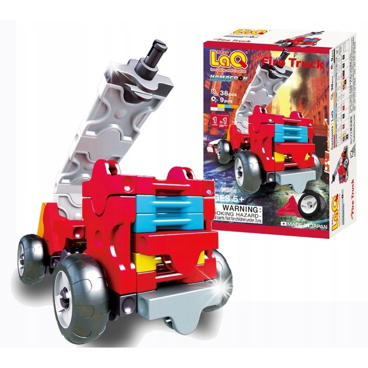 LaQ építőkészlet, tűzoltóautó, 38 darab, 7 szín, 5+ év