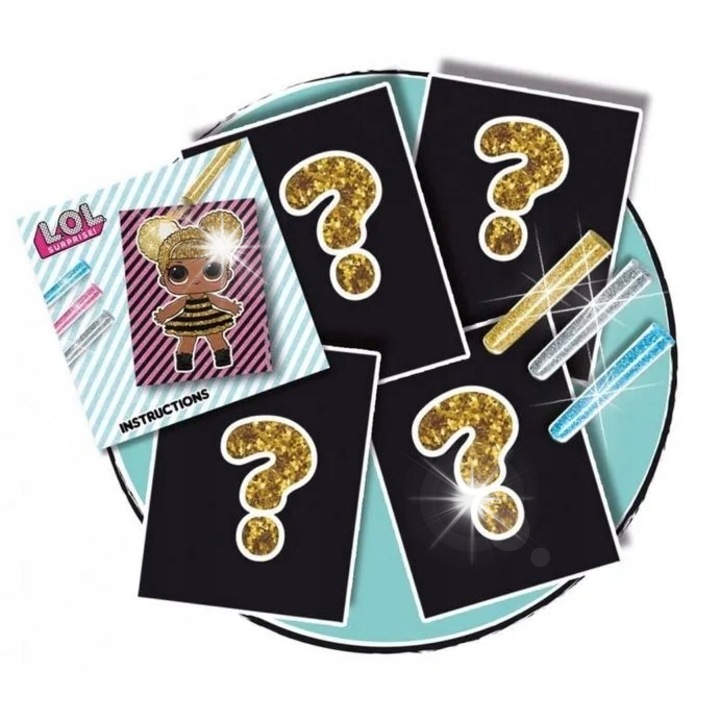 Set creativ pentru copii, SES Creative, cu 4x carduri cu autocolante si 4x brokat in culori diferite