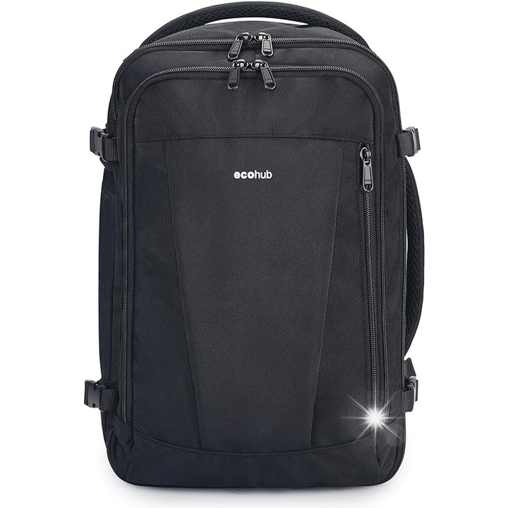 Ecohub utazó hátizsák, 20L, vízálló, bővíthető, fekete, 40x20x25 cm