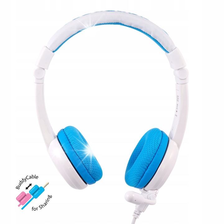 Casti cu fir BuddyPhones School+ alb-albastru 165x150x55mm cu microfon