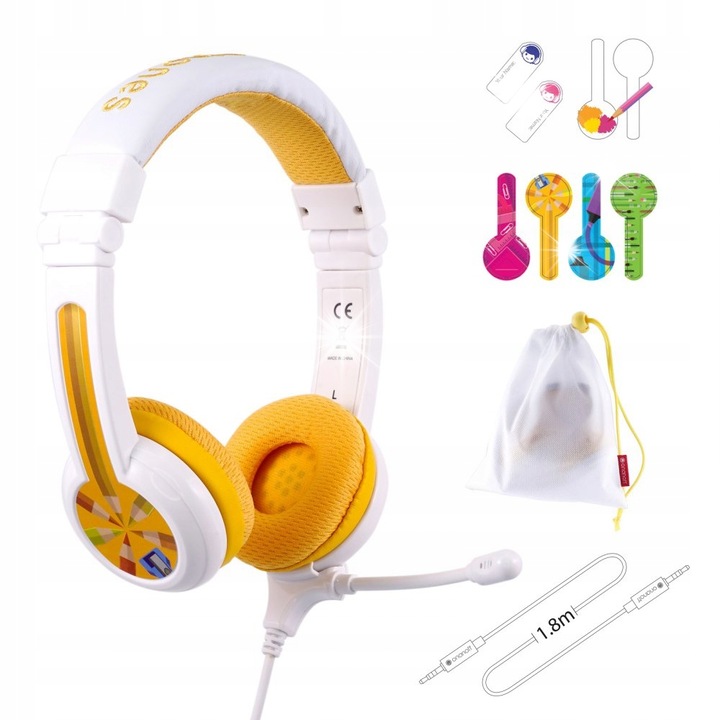 Casti copii BuddyPhones School+ galben 165x150x55mm cu microfon limitator volum