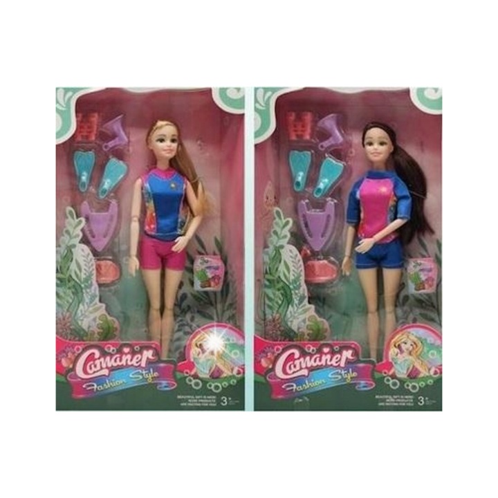 Búvárkészletes baba, Maksik, rózsaszín, 30x15cm