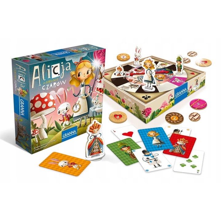 Alicia Csodaországban társasjáték, 6+, 2-4 játékos, többszínű, komplett készlet