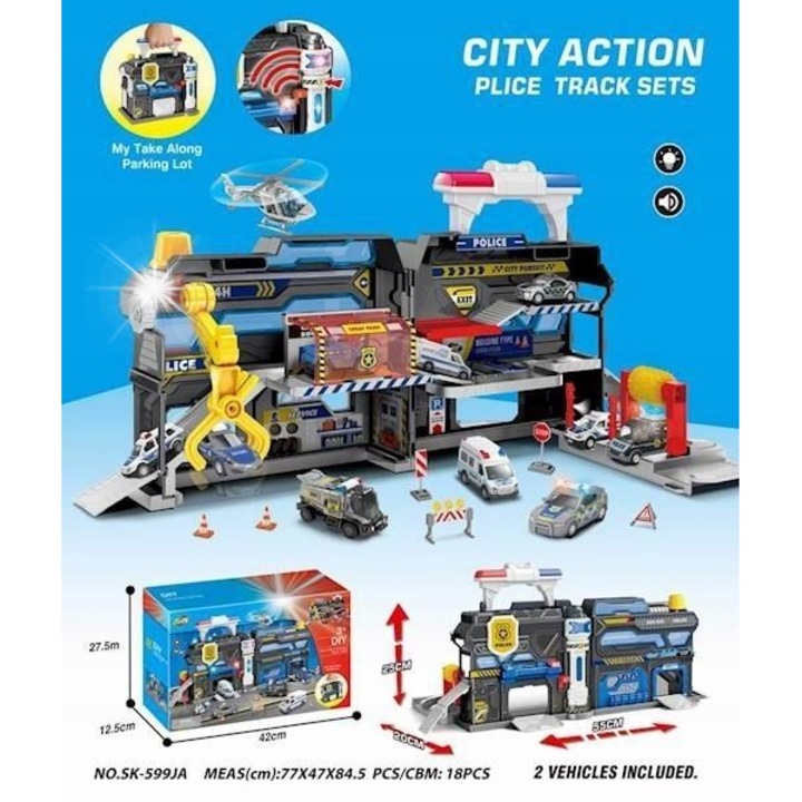 Masinuta de jucarie, set parcare, 30x15x10cm, multicolor