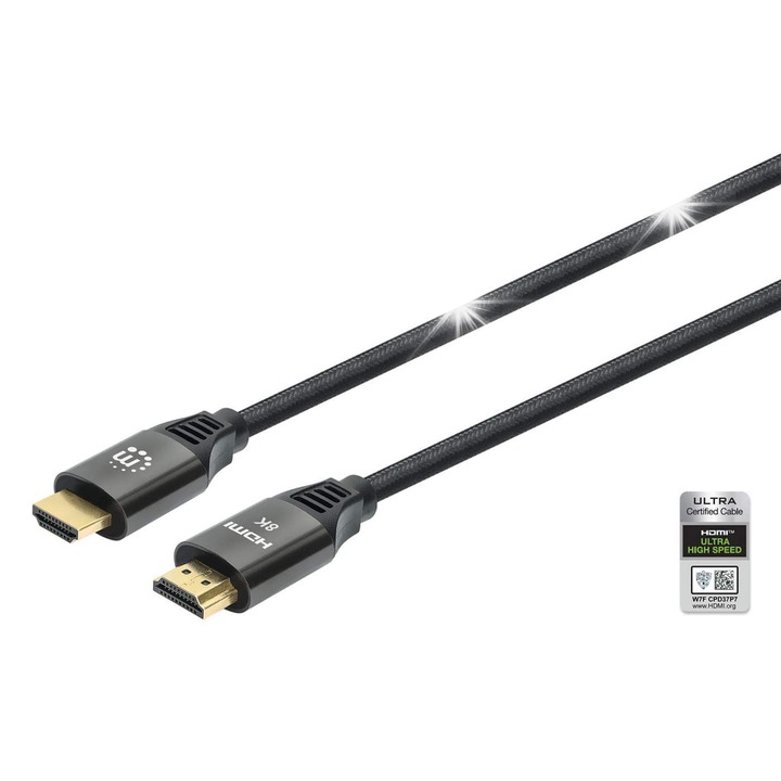 Кабел HDMI 2.1 Ultra High Speed 8K*60Hz 1м, Manhattan, черен