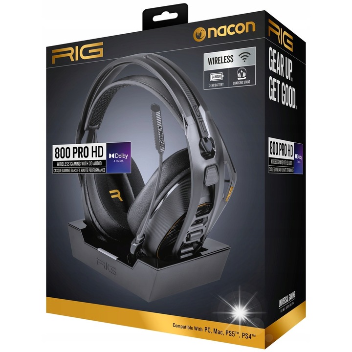Casti PC Nacon RIG 800 PRO HD, wireless, 40mm, negru, 290g