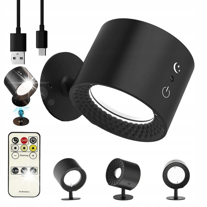 LED аплик 360° със 17 LED диода, 160lm, 5W, черен, с дистанционно управление, пълен комплект