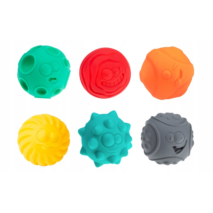 Tullo 6 darabos szenzoros labdakészlet, színes, változatos formák, biztonságos babáknak