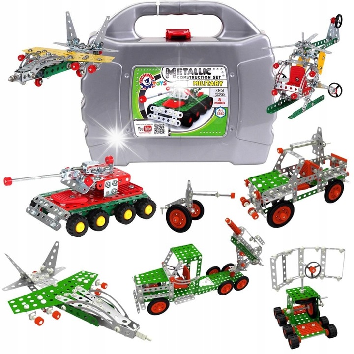 Комплект за изграждане на колички за играчки, Technok, военно превозно средство, метално, 8 модела