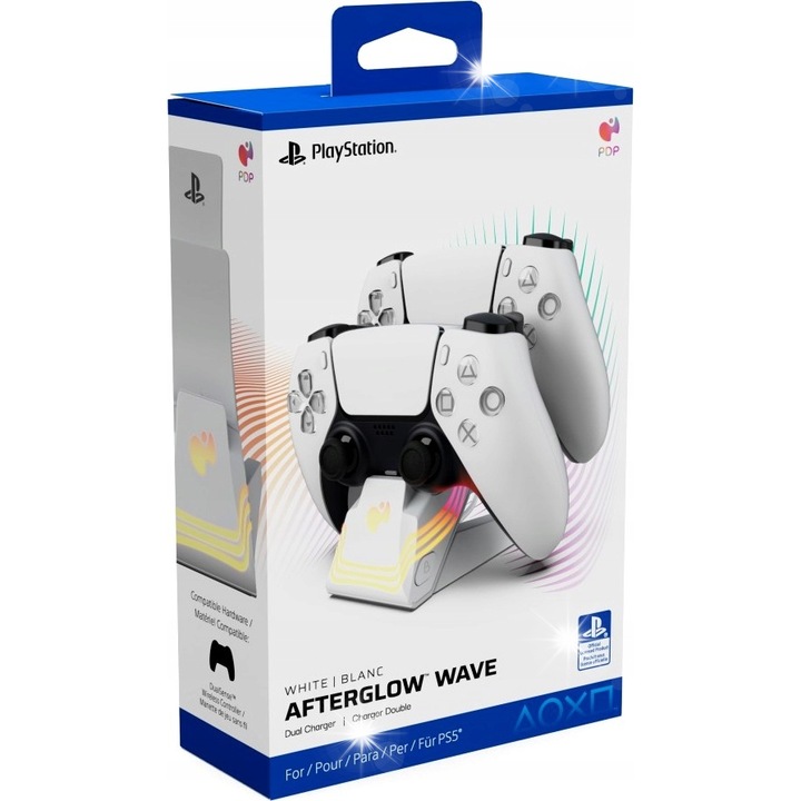 DualSense Afterglow Wave töltőállomás, fehér, 21x6x14cm, USB-C kábellel
