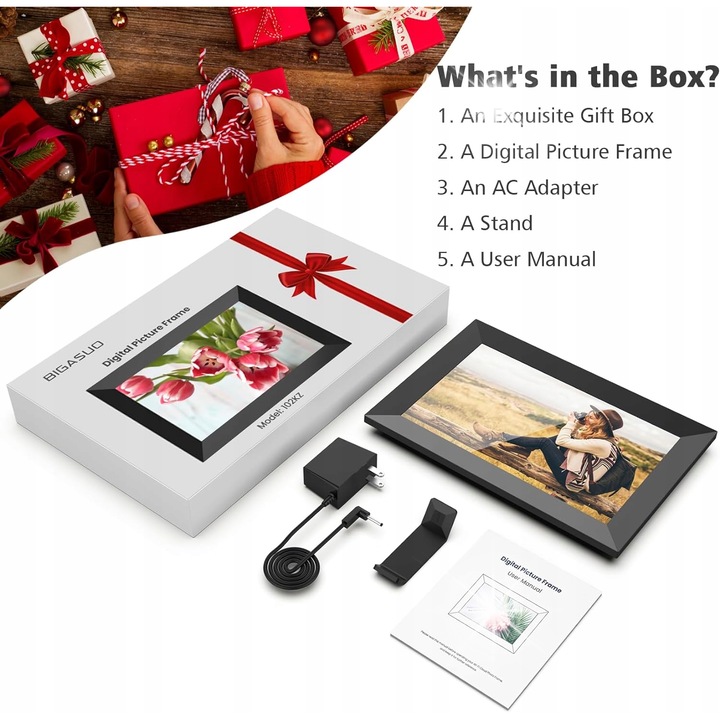 Цифрова фоторамка 10,1", HD тъчскрийн, 16GB, функция за автоматично завъртане, бяла