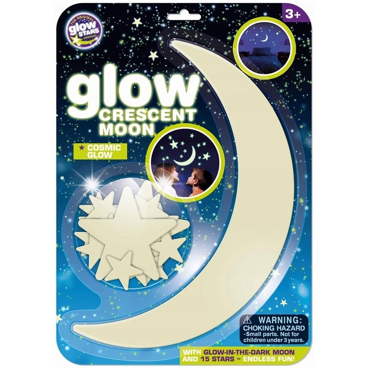 Комплект декоративни стикери, The Original Glowstars Company, Луна и 15 звезди
