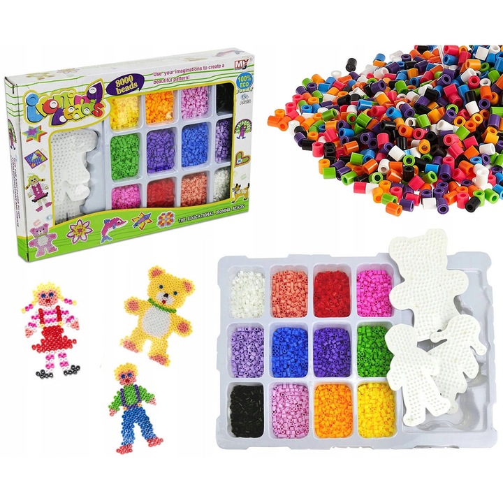 Set creativ margele de calcat, Trifox, 8000 bucati, 12 culori, pentru fetite